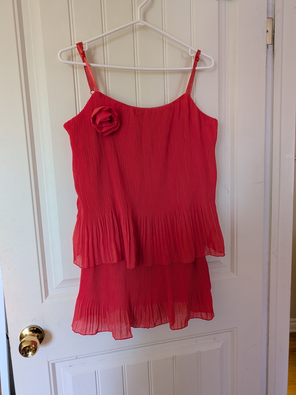 Red Pleated Mini Dress with Floral Accent